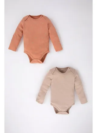 Babygirl New Born Regular Fit Envelope Neck Knitted Long Sleeve Snap Body - 2 Pieces 