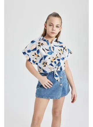 Girl Cropped Fit Woven Short Sleeve Shirt 