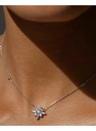 Round & Marquise Stone Necklace Silver 