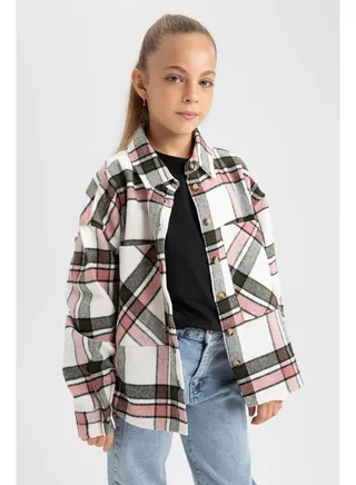 Girl Shacket Woven Long Sleeve Shirt 