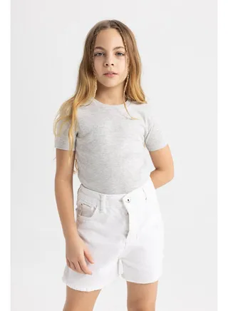 Girl Slim Fit Knitted Short Sleeve Body 