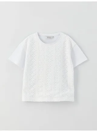 Crew Neck Lace Detailed Short Sleeve Girls T-Shirt 