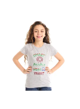 Printed T-Shirt  For Girls Grey 