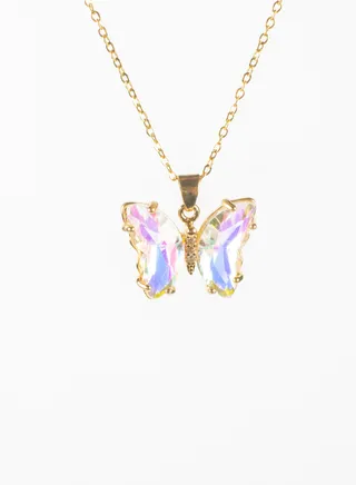 Stainless Steel Necklace with a Fabulous White Crystal Stone Butterfly 