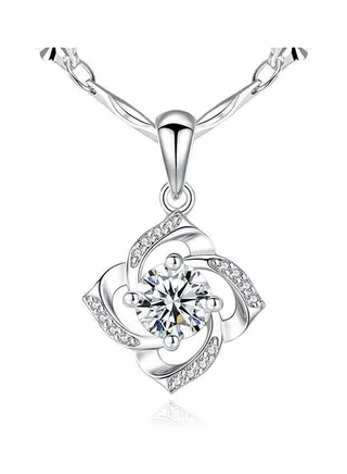 Rhodium Plated Ziron Studded Pendant Necklace 