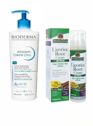 Set of licorice cream 50 ml + Bioderma cream 500 ml to moisturize and lighten the body 