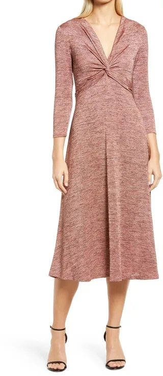 Knot Front Space Dye Knit Midi Dress
