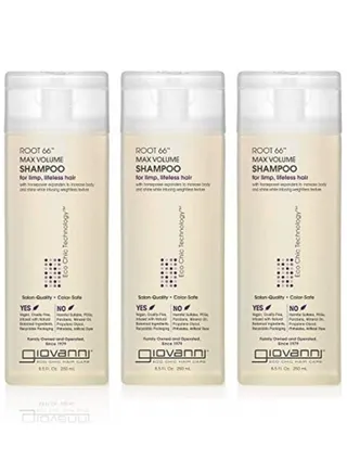 Giovanni Root 66 Max Thickening Shampoo 8.5 oz For Fine, Dull Hair Nutrient-Rich with Provitamin B5 Horsetail, Sea Salt and Kiwi Sulfate-Free, Paraben-Free, Color-Safe (Pack of 3) 