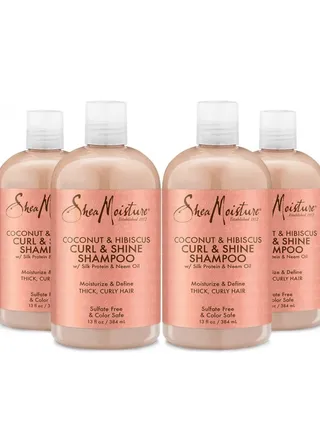 Shea Moisture Shampoo - Curl & Shine Coconut & Hibiscus Shampoo for Curly Hair for Women with Coconut Oil, Vitamin E and Neem Oil, Sulfate Free Coconut Shampoo to Nourish Curls 13 fl oz (Pack of 4) 