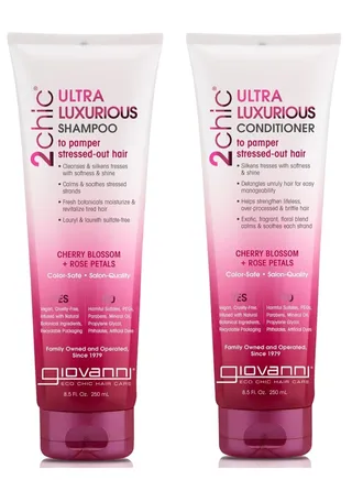 Giovanni 2 Chic Luxury Shampoo and Conditioner Set, with Cherry Blossoms and Rose Petals, Enriched with Aloe Vera, Soothes and tames frizzy and wavy hair, Free of Sulfates, Colorants and Parabens, 8.5 