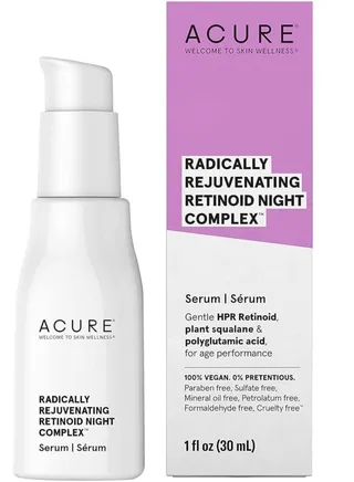 Acure Retinoid Replenishing Night Complex | 100% Vegan | For lifetime performance | With polyglutamic acid and vegetable squalene | Smoothes the skin and fights wrinkles 1 fl oz., serum 