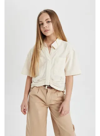 Girl Cropped Fit Woven Short Sleeve Shirt 