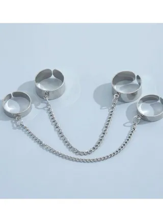2 Pcs Knuckle Rings Set Finger Ring with Chain 