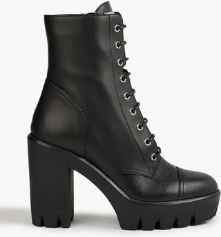 Lace-up leather platform ankle boots