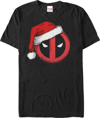 Men's Marvel Christmas Deadpool Santa Hat T-Shirt - Black - Medium