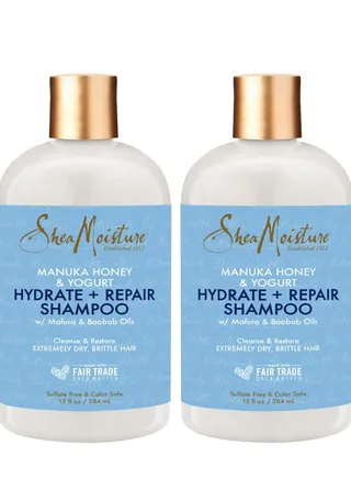 Shea Moisture Hydrating Shampoo for Damaged Hair, Manuka Honey Hydrating Shampoo with Shea Butter, Honey and Yogurt, Pack of 2 - 13 oz 