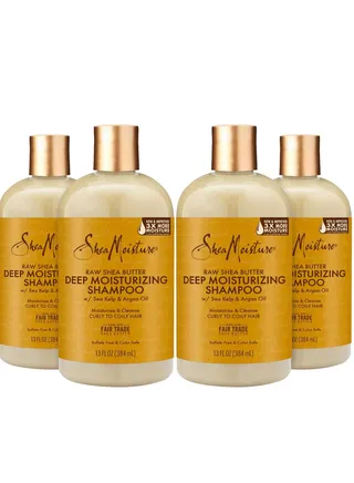 SheaMoisture Raw Shea Butter Shampoo - Deep Moisture Shampoo for Curly Hair, Shampoo with Sea Kelp and Argan Oil, 13 oz EA (Pack of 4) 