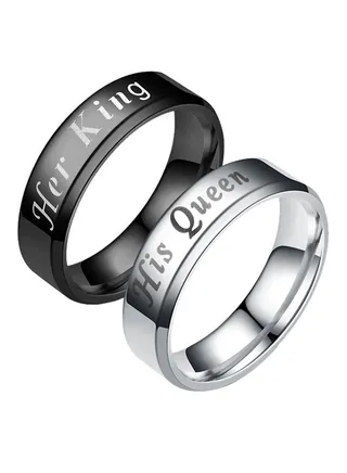 Stainless Steel Her King And His Queen Couple Ring 