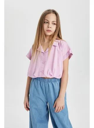 Girl Cropped Fit Woven Short Sleeve Shirt 