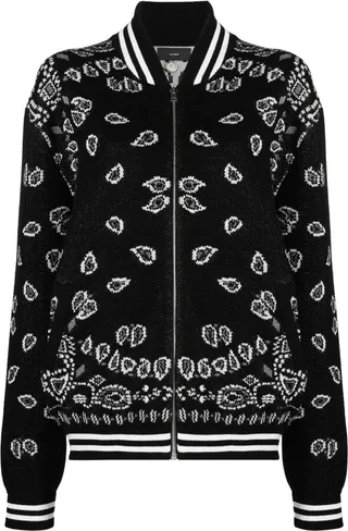 Black Bandana Piquet Jacquard Bomber Jacket