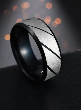 Unisex Stainless Steel Striped Design Ring 