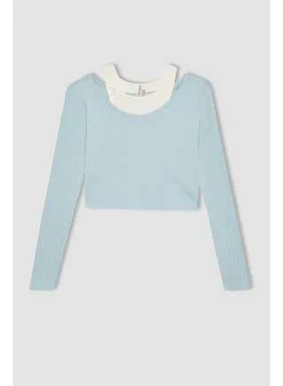 Girl Slim Fit Crew Neck Knitted Long Sleeve Body 