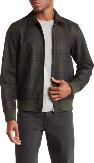 Sutherland Plaid Wool Blend Bomber Jacket