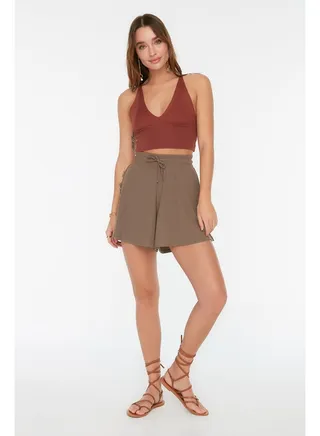 Mink Relaxed Fit Normal Waist Crescent Knitted Shorts TWOSS22SR0212 