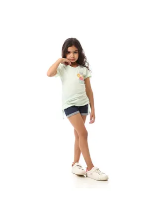 Printed Light  Fashionable Summer Girls T-Shirt - Green 