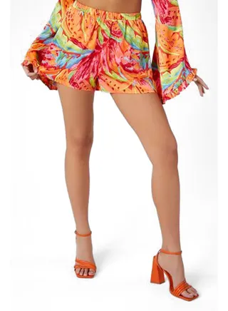 Satin Abstract Pull-On Shorts 