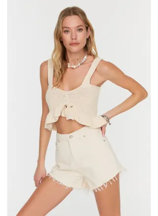 Beige Denim Denim 100% Cotton Shorts & Bermuda TBESS22SR0395 