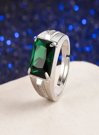 Diamond set zircon emerald men's ring European and American fashion aggressive open ring jewelry 