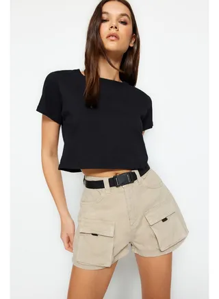 Beige Cargo Pocket Shorts & Bermuda TWOSS23SR00245 