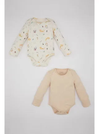 Babygirl New Born Regular Fit Envelope Neck Knitted Long Sleeve Snap Body - 2 Pack 
