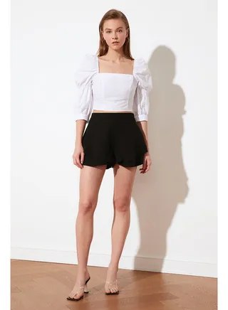 Black Lacing Detailed Double Breasted Collar Woven Jumpsuit 