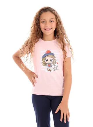Printrd Round Neck T-Shirt pink 