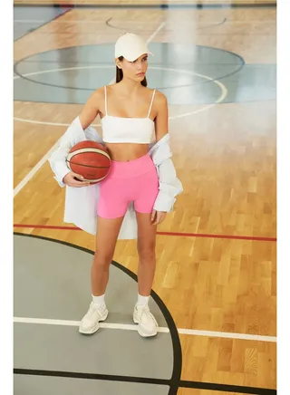 Pink Stretchy Yoga Knitted Sports Shorts Tights TWOSS21TY0098 