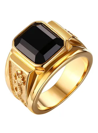 Stone Embellished Titanium Signet Ring 
