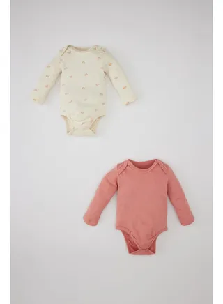 Babygirl Regular Fit Envelope Neck New Born Knitted Long Sleeve Snap Body -2 Pieces 