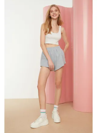 Gray High Waist Knitted Shorts TWOSS21SR0086 