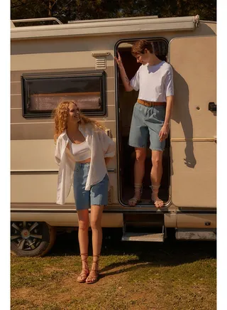 Blue Pleated Denim Shorts TWOSS21SR0121 