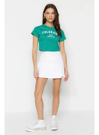 White Slit Denim Skirt with Shorts TWOSS23SR00091 