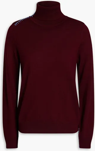 Embroidered wool turtleneck sweater