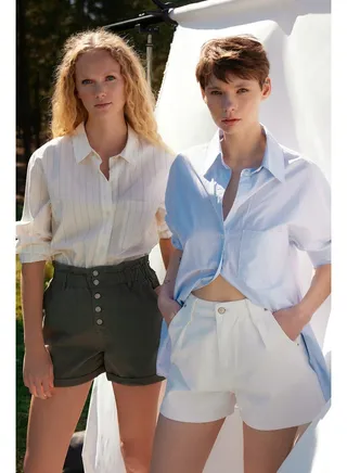 White Pleated Denim Shorts TWOSS20SR0129 