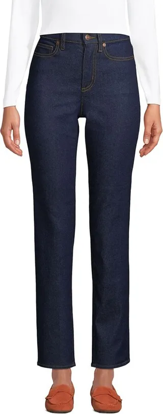 Lands' End Women's Recover High Rise Straight Leg Ankle Blue Jeans - 14 - River Rinse
