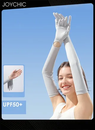 New Style Women Summer Sunscreen Long Gloves Anti-slip Anti-UV Ice Silk Arm Sleeve for Outdoor Driving Cycling Grey 