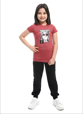 Slip On Chest Printed Cotton Girls Tee 