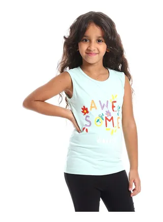 Girls Cotton Printed Sleeveless T-Shirt 