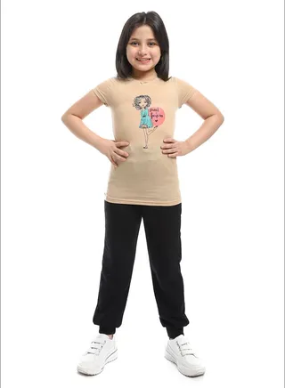 Slip On Chest Printed Cotton Girls Tee 
