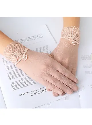 Womens Lace Summer Driving Gloves Touchscreen Sunscreen Gloves Pink 